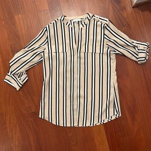 Calvin Klein XS blouse, striped, black/tan, 3/4 sleeve w/buttons